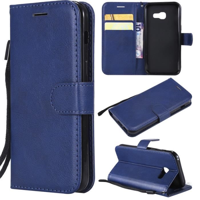 ETUI COQUE HOUSSE Pour Samsung Galaxy A3 2017 4.7- Bleu Portefeuille PU Cuir Housse Flip Coque Etui
