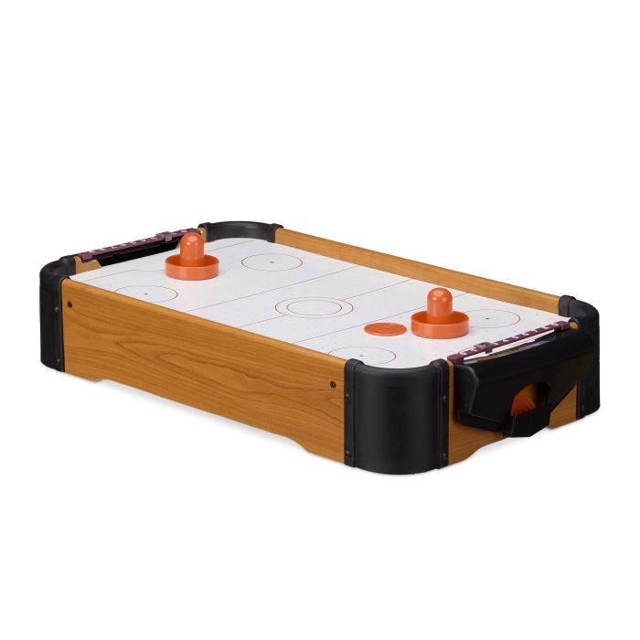 Relaxdays Hockey de table Air Hockey de table Mini Hockey emporter accessoires lxP: 56 x 31 cm, brun