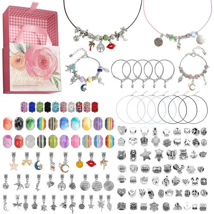 132pcs fabrication de bijoux DIY, ensemble de colliers de bracelets à faire soi-même pour enfants, cadeau avec boîte cadeau