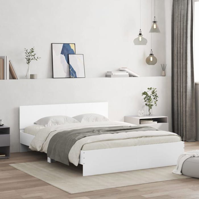 CHIC Lit Double 2 Personnes Cadre de lit avec tête de lit blanc 140x200 cm Design95853
