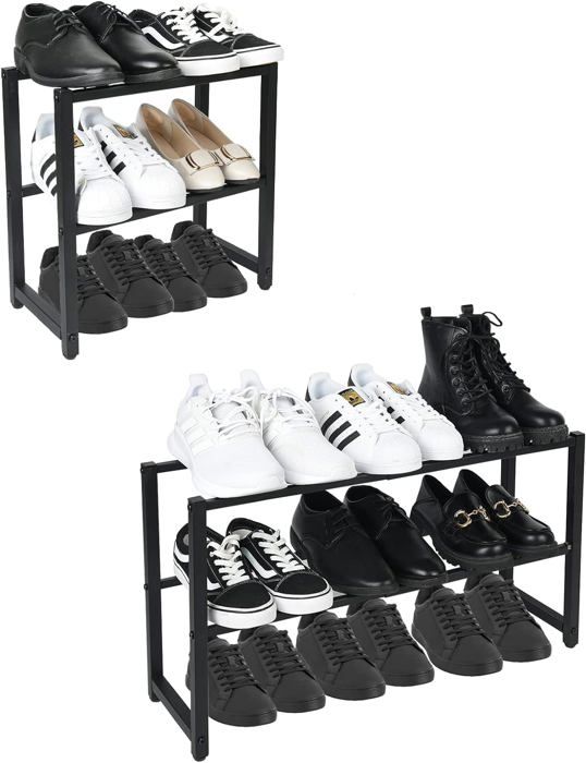 FANHAO Étagère Chaussures 2 Niveaux 100% Acier Inoxydable – Range 8 Paires, Design Mat Noir Élégant Et Ultra Solide !