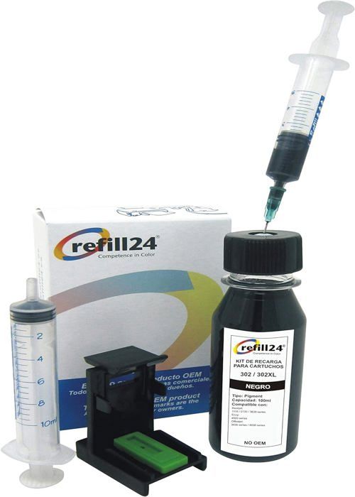 Kit de Recharge Compatible pour Cartouches d\'encre HP 302 302 XL Noir ...