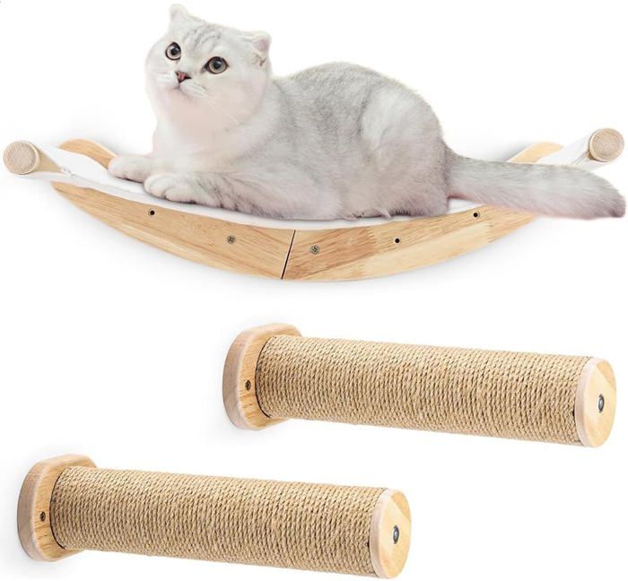 Comparer les prix de Arbre A Chat Mural,Mur D'Escalade En Sisal,Hamac Mural Pour Chat Avec Zone De Couchage（3 Pièces）,Ultra Stable,Stable Et Grand,Bois