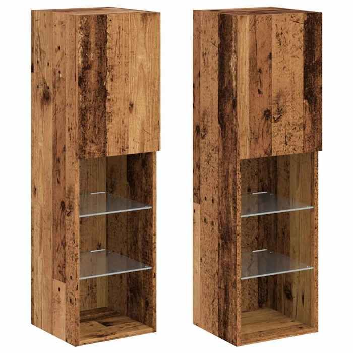 Support pour TéléviseurMeuble de Salon Meubles TV avec lumières LED 2 pcs vieux bois 305x30x102cm SQZR126570 Home - Living