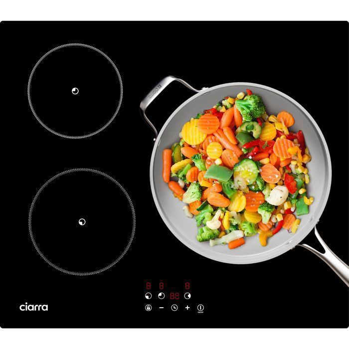 CIARRA Plaque à induction 3 foyers 59x52 cm Minuterie Auto-Arrêt Sécurité Enfant CD3BIH-F