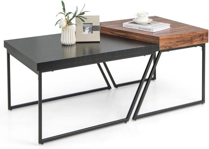 LIFEZEAL Lot de 2 Tables Basses Gigognes eois et Métal, Table de Salon ...