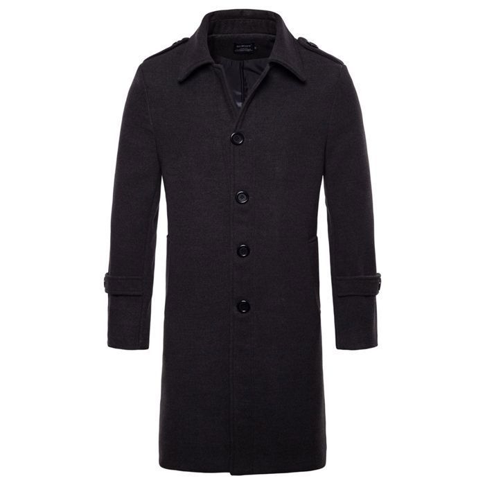 Manteau Long En Laine Pour Homme - Coupe Ajustée, Unis, Trench D'hiver, Manches Longues, Style Classique
