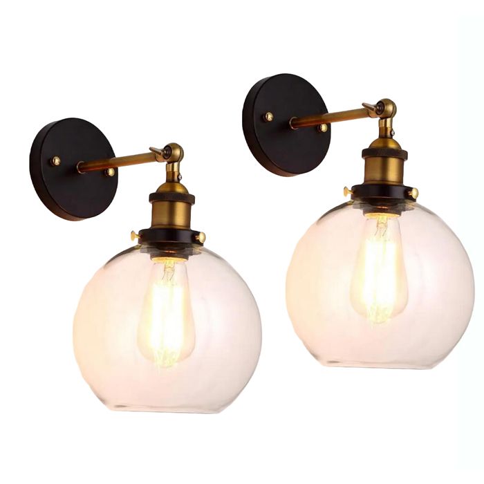 Diday 2pcs Applique Murale Industriel en VerreE27 Lampe Murale Vintage Abat-jour Rond Style Edison Luminaire Murale Réglable 180°