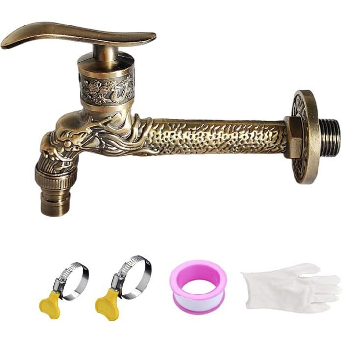 Nizirioo Robinet Mural Vintage Dragon Sculpté – Antique Cuivre Bronze, Poignée Longue, Style Rétro Pour Jardin, Cuisine, Salle De Bain Ou Extérieur