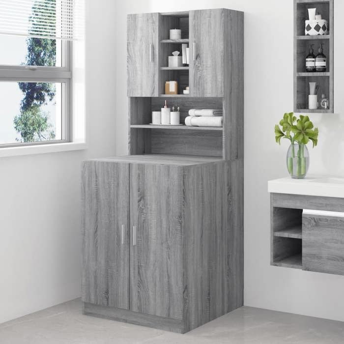 (Sonoma gris)Armoire pour machine à laver - Meuble de rangement Classique Sonoma gris bois ingénierie 445069