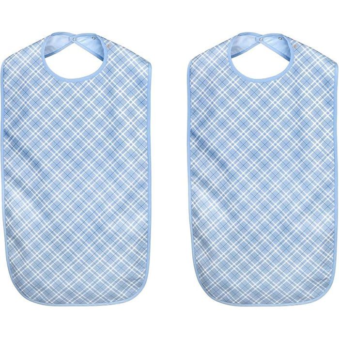 Bavoir Imperméable Pour Adulte - Tablier De Protection Gris Bleu à Carreaux - Léger Et Portable