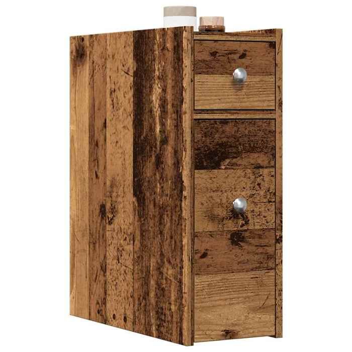 (ON SALE)Meuble de rangement - Armoire de salle de bain étroite avec roulettes - vieux Bois - EU792270