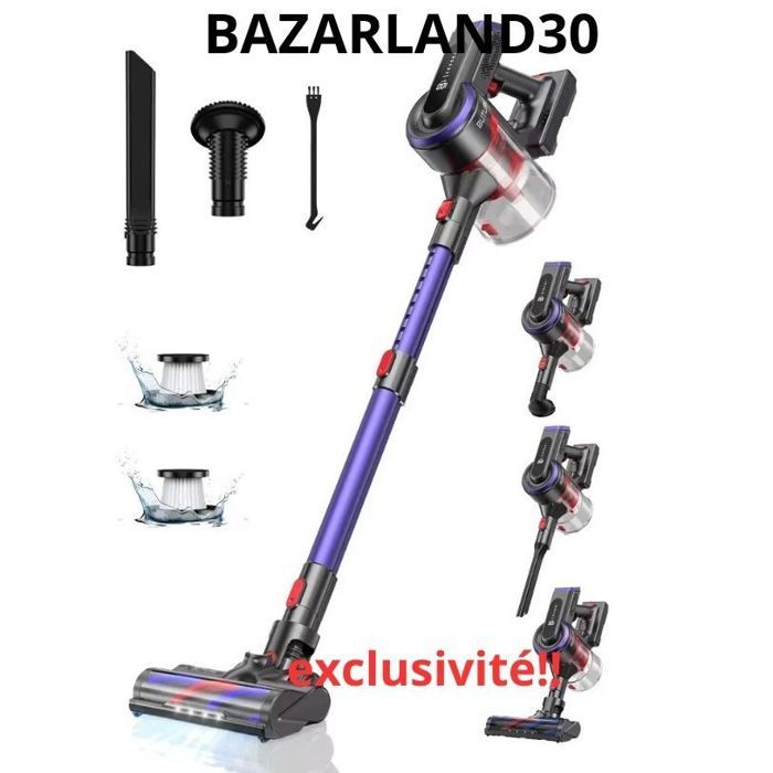 Aspirateur balai sans fil - BAZARLAND30 - JR400 - 450W - 38000PA - 1.2L HEPA - Bazarland30