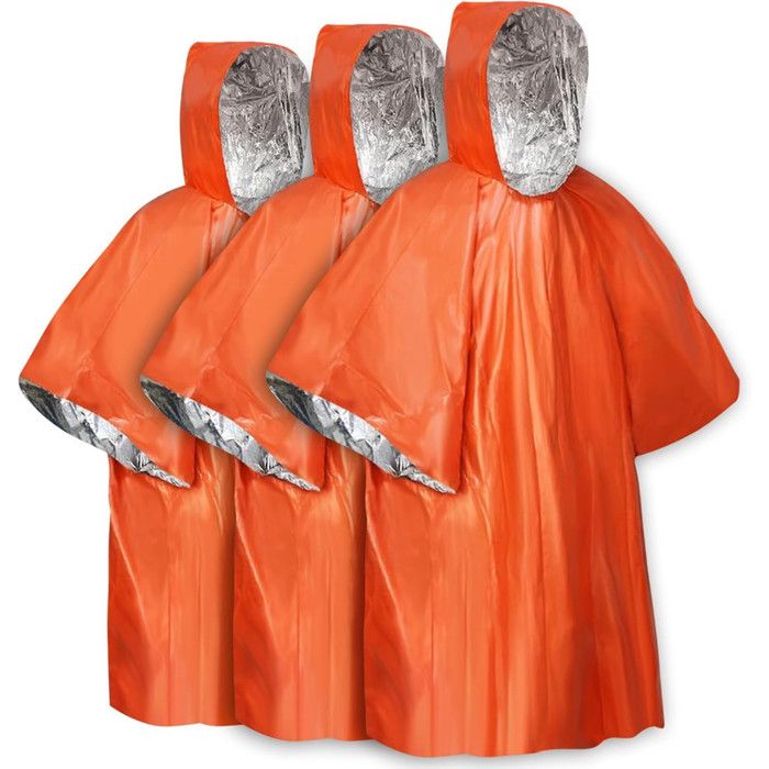 Sac de Couchage de Survie Lot de 3 Poncho de Survie durgence Sac de Couchage Thermiques en Mylar avec Capuche Thermique