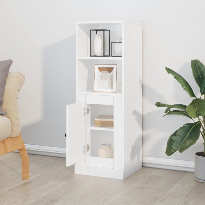 Blanc Armoire haute - SOLOMOON - BUFFET DE SALON - blanc brillant 36x35 5x103 5 cm - bois dingénierie FR3402