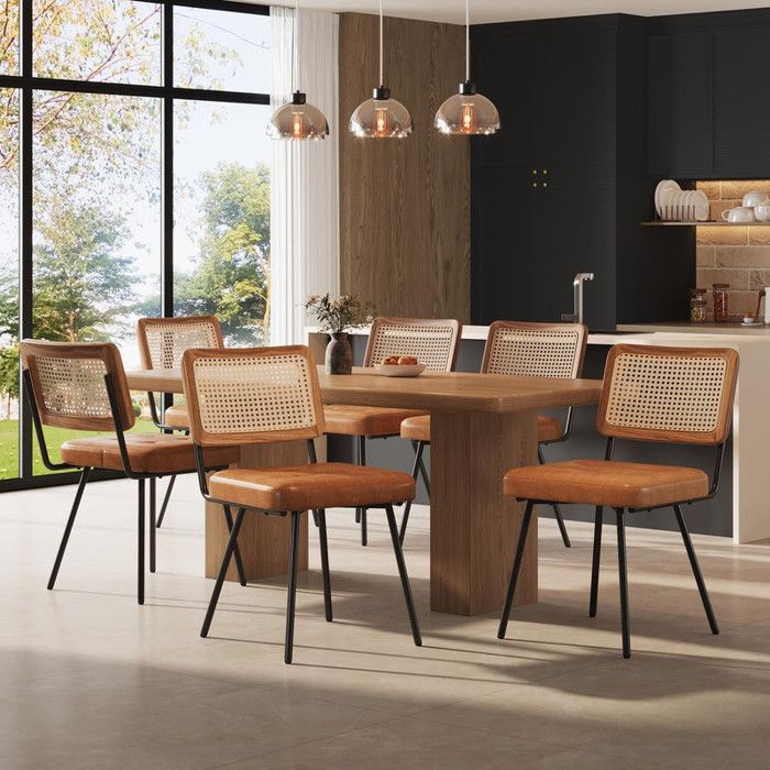 Chaise salle à manger en similicuir Lot de 6 chaises en rotin Chaise rétro Pour cuisine salon salle à manger Marron