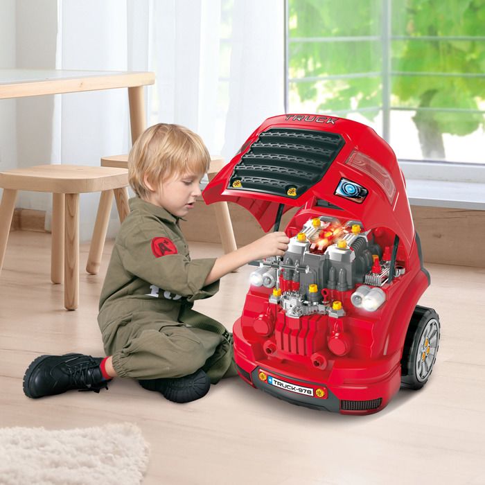 Bloc moteur de voiture 61 pièces jouet éducatif pour enfants 3-5 ans véhicule réparation effet sonores et lumineux boîte rangement
