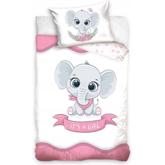 Parure lit Housse de couette réversible  Elephant Its a Girl kids  100% coton pour bébé 100 × 135 cm