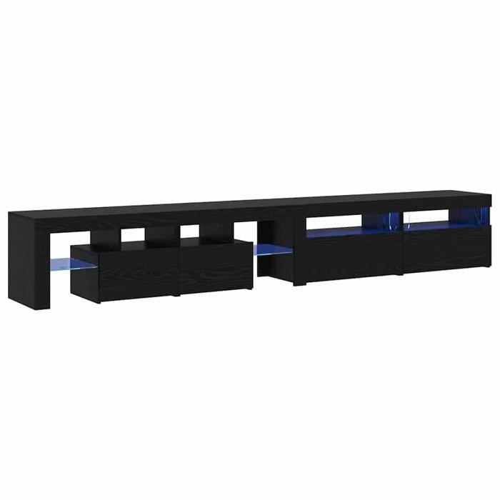 Meuble TV moderne avec LED - vidaXL - Chêne Noir - Bois dingénierie - 260x37x40 cm - Éclairage LED - 4 portes