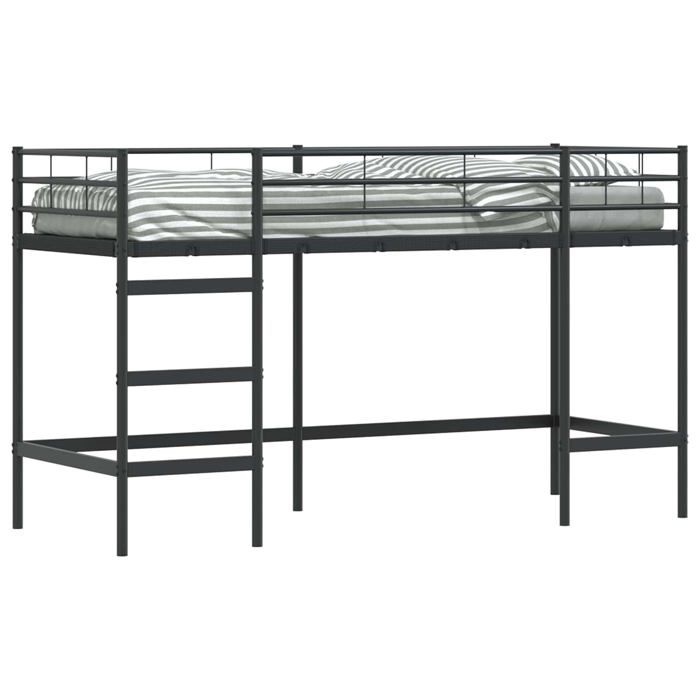 Lit mezzanine pour enfants - vidaXL - 90x190 cm - Noir - Métal - Design moderne - Espace fonctionnel