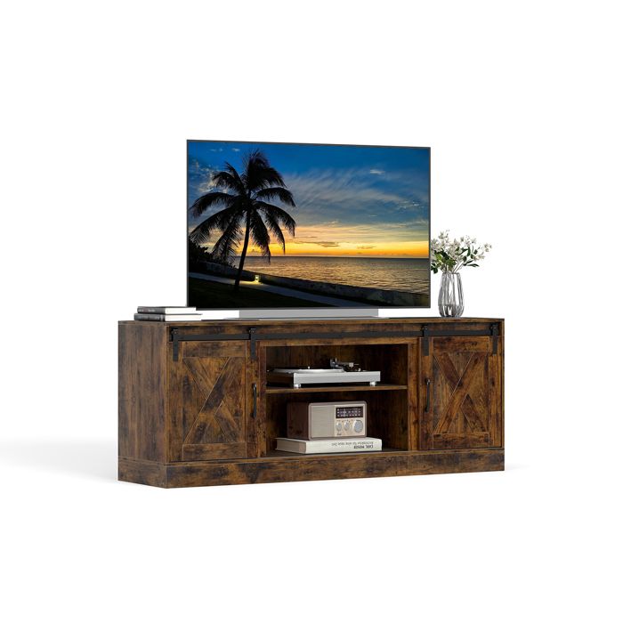 GIANTEX Meuble TV pour Téléviseurs 70 avec Étagères de Rangement Réglable Porte Coulissante Kits Anti-basculement 150x39x60cm GIANTEX Meuble TV pour Téléviseurs 70 avec Étagères de Rangement Réglable Porte Coulissante Kits Anti-basculement 150x39x60cm