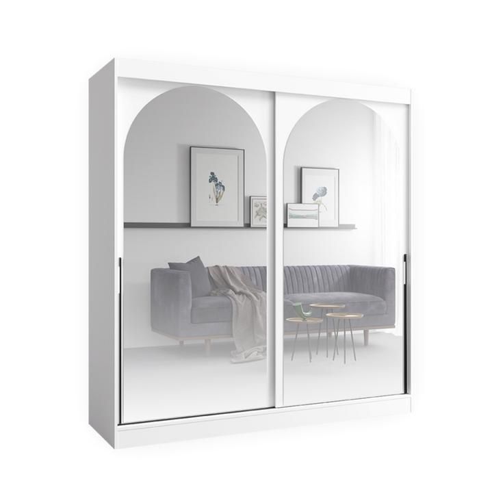 Bibliothèque en bois blanc - OTITEC - 215x200x65 cm - Blanc - Prêt à monter - Portes coulissantes - Miroirs intégrés Bibliothèque en bois blanc - OTITEC - 215x200x65 cm - Blanc - Prêt à monter - Portes coulissantes - Miroirs intégrés