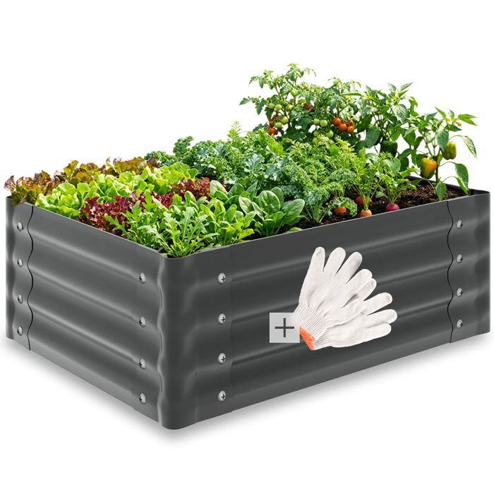 Jardinière - TECTAKE - Plate-bande surélevée SALVIA en acier galvanisé ergonomique fond ouvert 130 L 80 x 60 x 30 cm - Gris