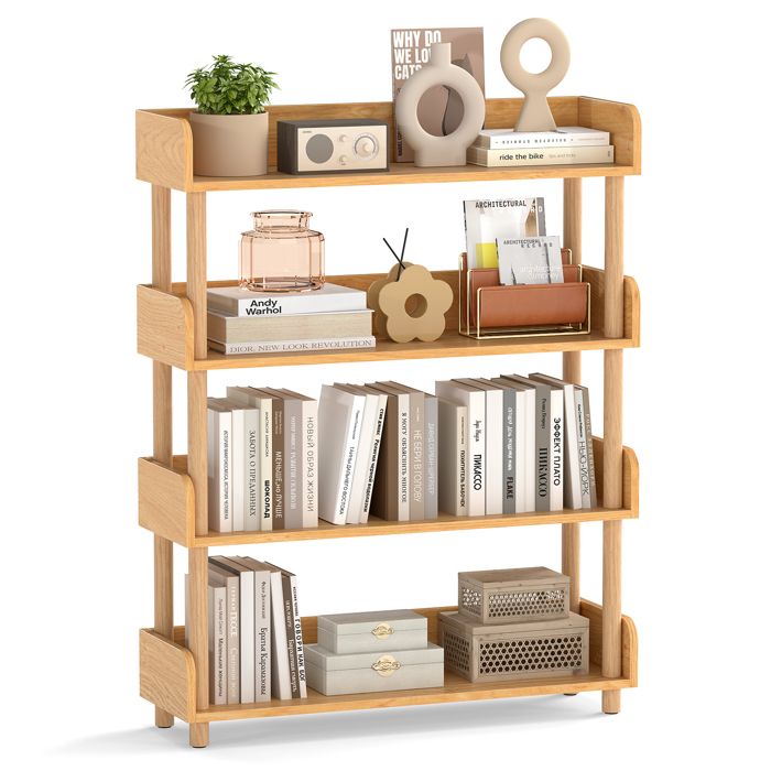 Bibliothèque en Bois à 4 Niveaux COSTWAY Etagère Ouverte de Rangement Autoportant Support pour Plantes pour Salon Chambre Bureau