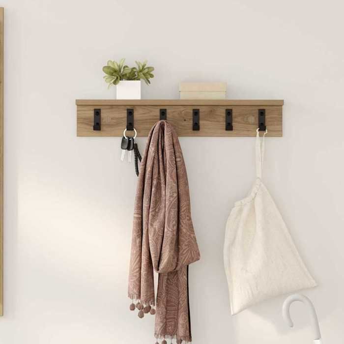 Marron Étagère Dentrée - design mural - Magnifique Porte-manteau mural Chêne artisanal 60x105x105cm CL1282966