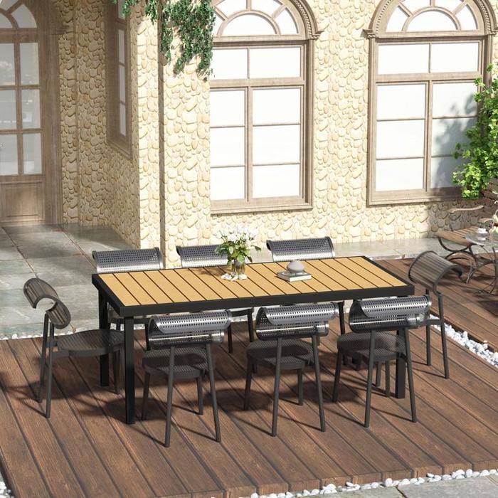 Table de jardin pour 8 personnes table à manger table en aluminium 190 x 90 x 74 cm facile dentretien plastiquenaturel et noir