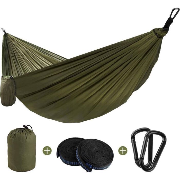 Hamac Ultra-léger de Voyage Camping 200 kg Capacité de Charge(270 x 140 cm) Nylon à Parachute 2 x Mousquetons 2 x Sangles de Nylon