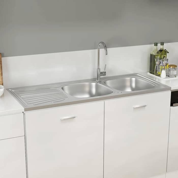 Stable&Durable - Argent - Évier de cuisine à double évier argenté 1200x500x155 mm inox - Éviers&lavabos HS774591438