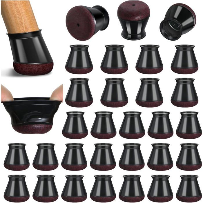 Patins de chaise en silicone - Unbrand - 32 pièces - Feutre épaissi - Noir - Réduit les rayures - Réduction du bruit