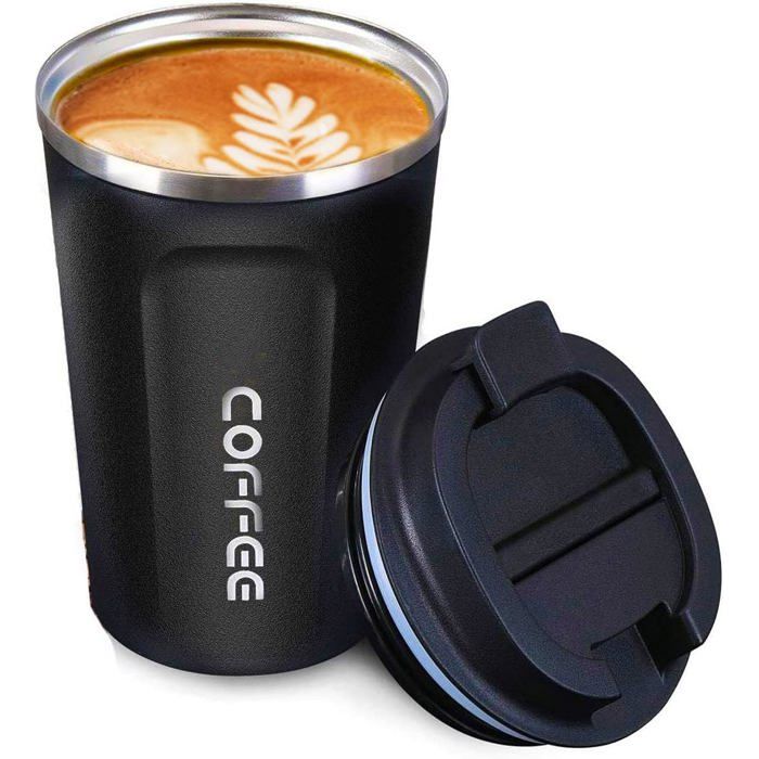 Mug Isotherme Tasse Café Thé à emporter Double Paroi Acier Inoxydable Tasse de voyage Chaud Froid 380ml