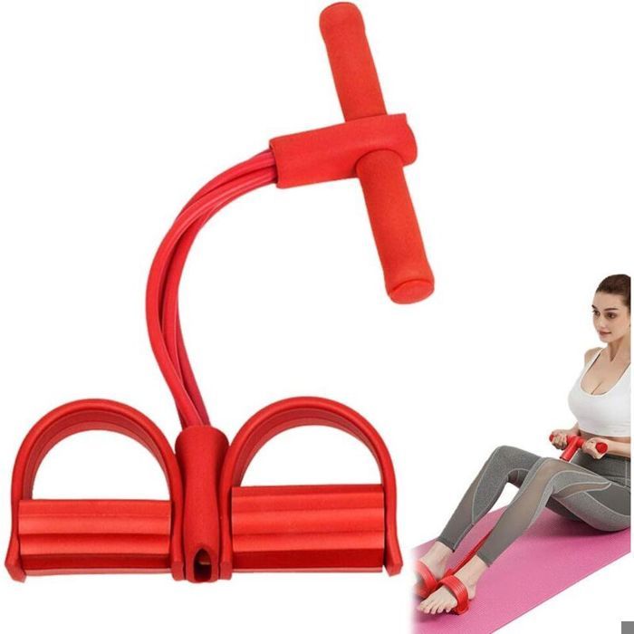 Corde de Tension Multifonctionnelle Sit-Up Bodybuilding Expander Pédale Pull Cordes 4 Tube Jambe Exerciseur- red-Fei Yu