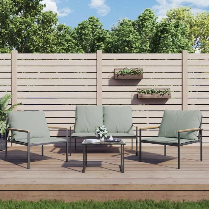 VIDAXL Salon bas de jardin + coussins - (3 pcs) - ANTI-UV - anthracite acier 61x74x71 cm M8860