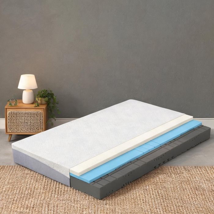 Matelas en mousse 180x200 cm neutral gray double fermeté H3/H4 hauteur 20 cm certifié Oeko-Tex