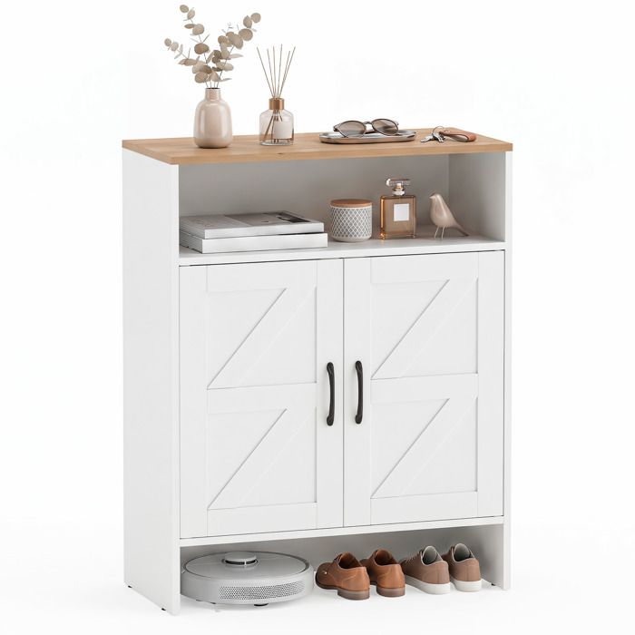 COSTWAY Meuble a Chaussure avec 2 Portes 2 Étagères Réglables Compartiments Ouverts pour Entrée Salon 70x35x95cm Blanc COSTWAY Meuble a Chaussure avec 2 Portes 2 Étagères Réglables Compartiments Ouverts pour Entrée Salon 70x35x95cm Blanc