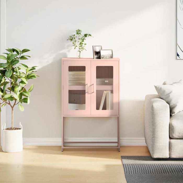 Rose Commode Salon CHIC Buffet haut/armoire latérale rose 68x39x107 cm acier N12081
