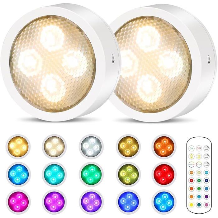 LED Sans Fil Lampe de pcard Adhesive Spot LED à Pile avec Telecommande Couleur rgb Lumiere pour Armoire Lot de ECLAIRAGE DE MEUBLE