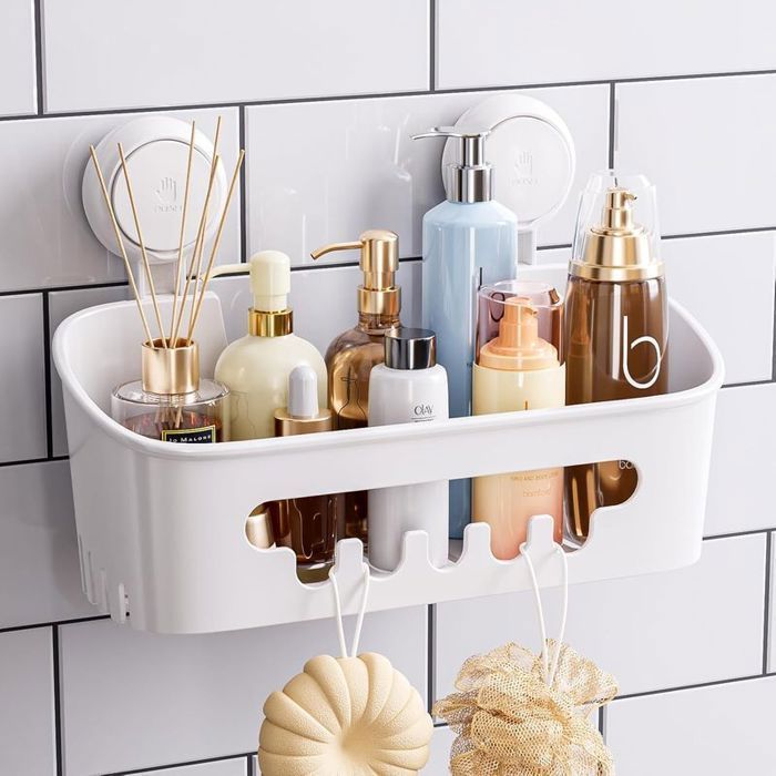 1 panier de douche robuste avec ventouse panier de rangement amovible sans perçage pour shampoing et produits de toilet Balaena BV