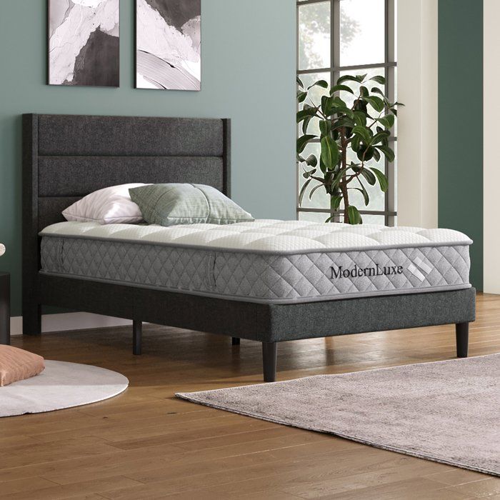 Lit double avec matelas 7 zones et sommier à lattes soutien orthopédique tête de lit rembourrée 90x200 cm
