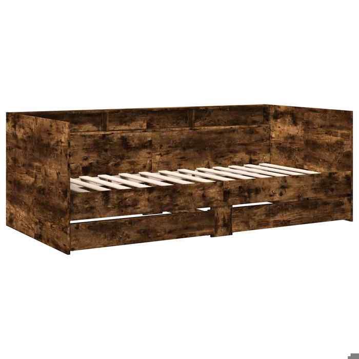 Lit de jour avec tiroirs - vidaXL - 75x190 cm - chêne fumé - bois dingénierie - Sans matelas - Lit simple - Tiroirs de rangement 56