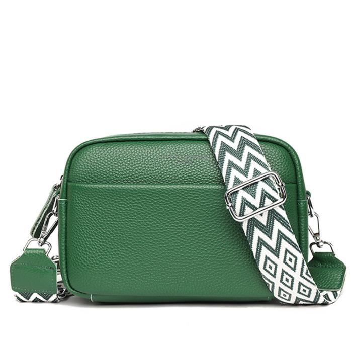 Sac a Bandouliere pour Femme Sac Bandouliere Cuir Veritable Femme Sac a Main avec Large Bandoulieres Amovible et Reglable Vert