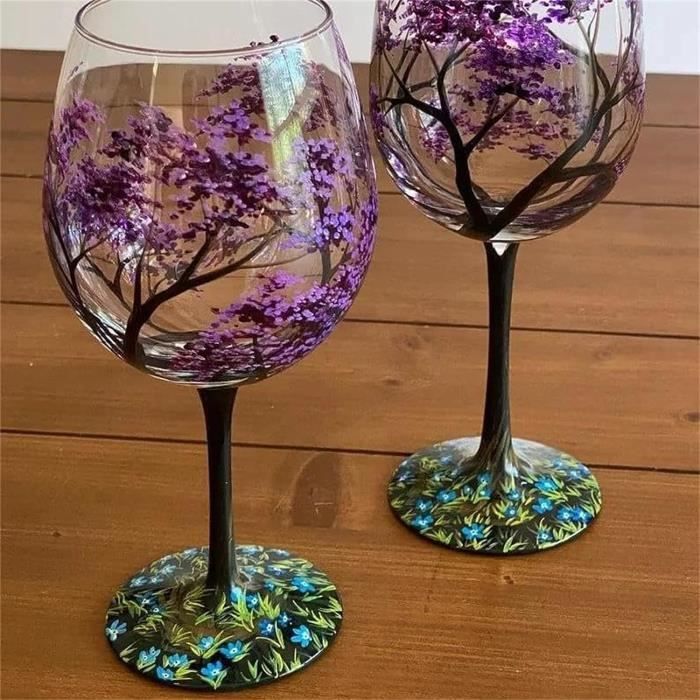 Verres A Vin En Forme D Arbre Des Quatre Saisons Verres A Vin D Art Peints A La Main Verres Uniques Verres Au Design Des x12115 Cdiscount Maison