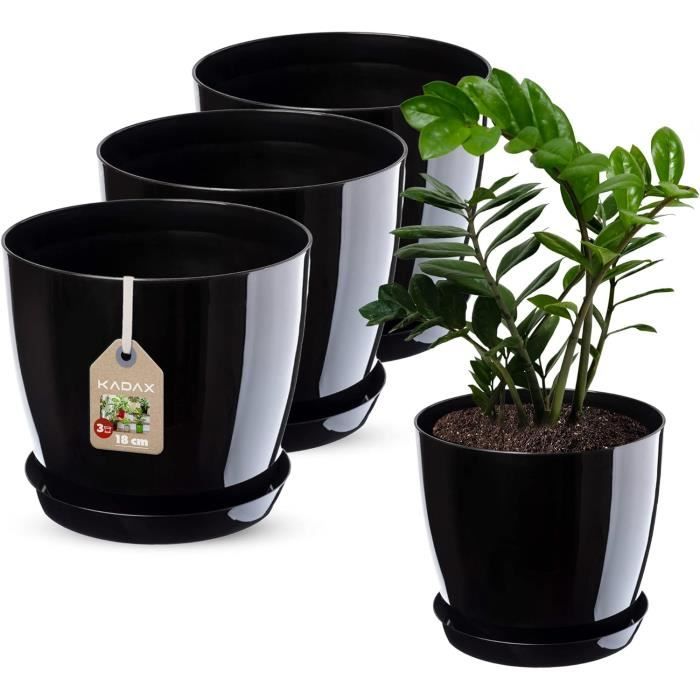 3 Pots Ronds Verdonia Rova Anthracite - 20x14 Cm - Plastique Recyclé - Pour Plantes Intérieur/Extérieur