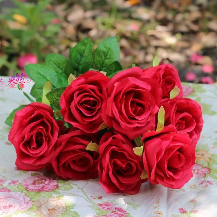 Fleur artificielle premium romantique rose 10 grosses têtes bouquet -  Cdiscount Maison
