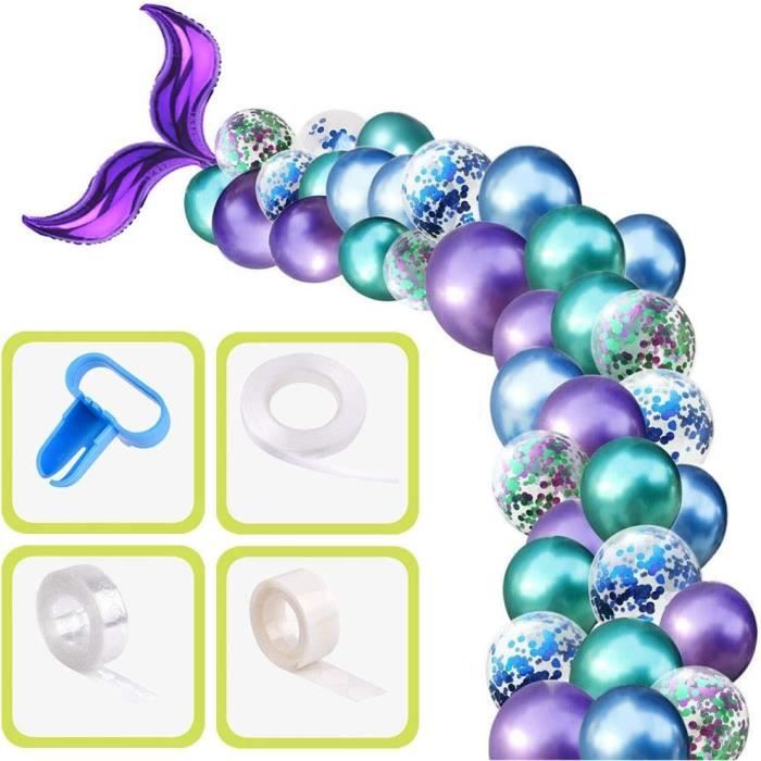 Sirène Métallique Kit Ballon Guirlande Bannière, Ballons Bleu, Violet, Vert Et Transparents Confettis Pour Anniversaire Mariage Sous La Mer Fond Fête Décoration Fournitures