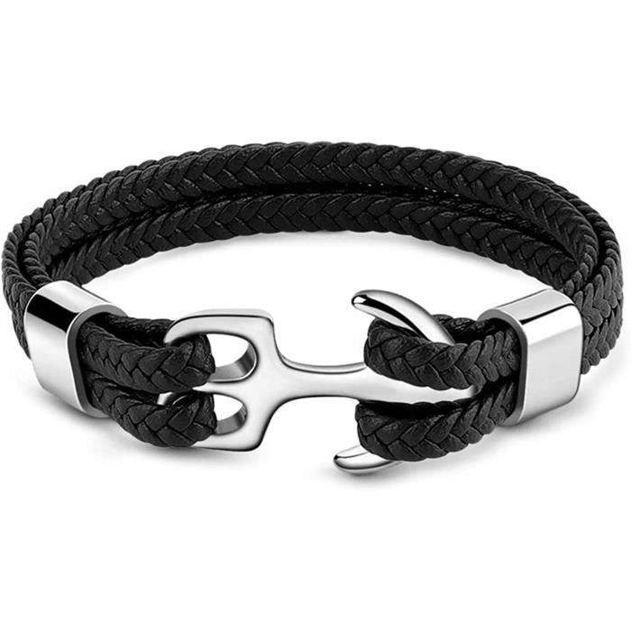 Bracelet Cuir Véritable HALUKAKAH Pour Ado - Tresse Main, Fermoir Magnétique Titane - Taille Réglable 18-19.5cm - Cadeau Garçon 13-16 Ans
