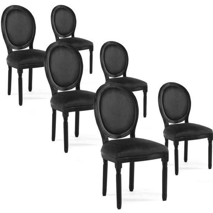 lot de 6 chaises médaillon louis xvi velours noir